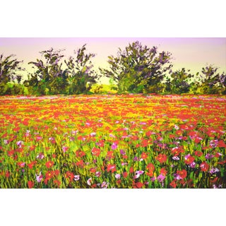 Poppy Field. Summer Evening.Modern Original Painting. For Sale
