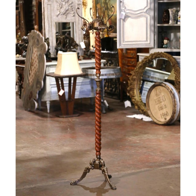 Early 20th Century Early 20th Century French Walnut and Brass Barley-Twist Hall Tree For Sale - Image 5 of 8