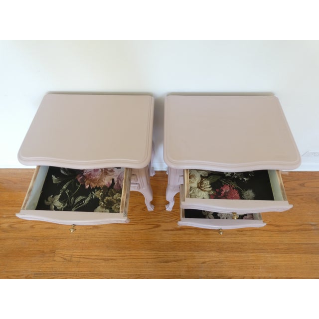 French Provincial Bedside Tables Painted Antique Rose For Sale - Image 4 of 10