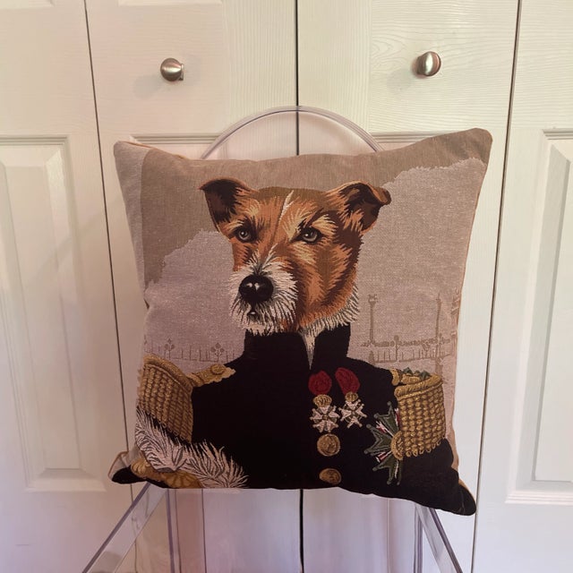 Early 21st Century Aristocratic Dog Portrait Tapestry Pillow For Sale - Image 5 of 5