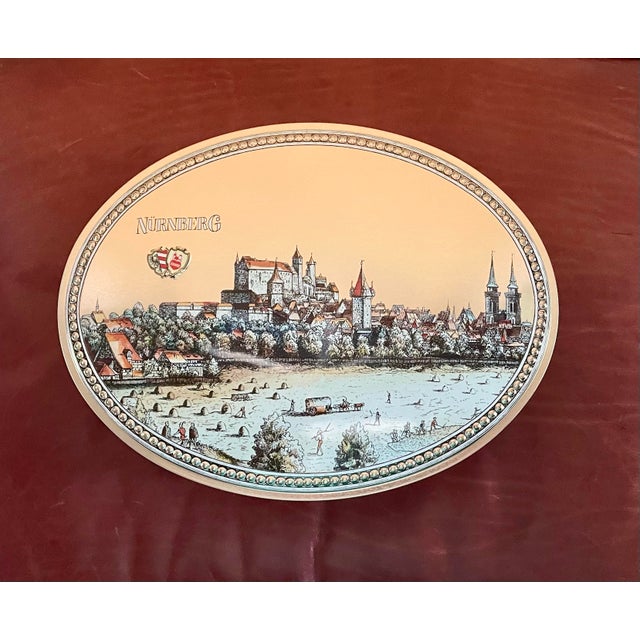 Illustration Mid 20th Century Scenic Gold Oval Tin Box For Sale - Image 3 of 8