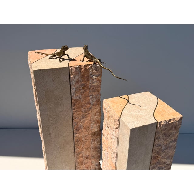 Stone Pair of Tessellated Coral and Pink Stone Pedestals For Sale - Image 7 of 12