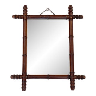 French Faux Bambo Wood Wall Mirror For Sale