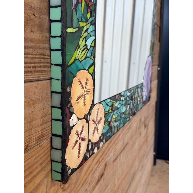 Teal Vintage Handmade Coastal Mosaic Wall Mirror With Seahorse & Seashell Motif For Sale - Image 8 of 12