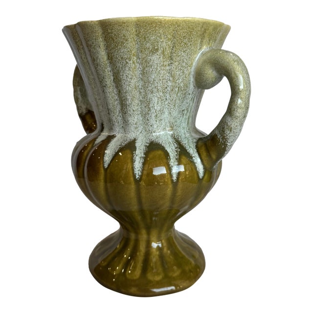 Vintage Urn Drip Glaze in Green Tones Planter 9.5 Inches For Sale