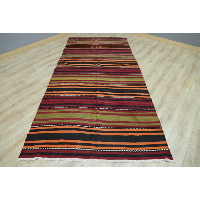 1960s Rustic Style Stripe Design Handmade Oushak Kilim Rug For Sale - Image 10 of 10