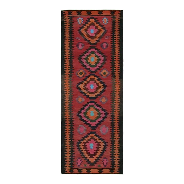 1950s Vintage Persian Karadagh Kilim in Red With Vibrant Medallions, From Rug & Kilim For Sale