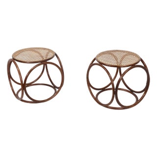Pair of Bentwood and Cane Stools Attributed To Thonet Circa 1950/60s For Sale