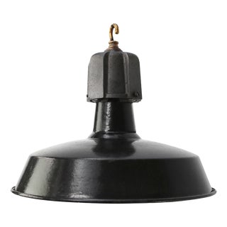 Vintage Factory Pendant Lamp in Black Enamel and Cast Iron from GAL For Sale