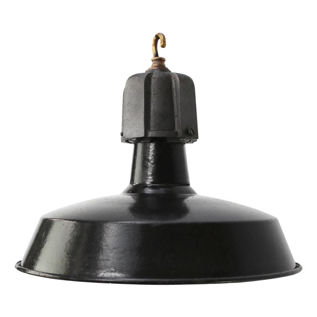 Vintage Factory Pendant Lamp in Black Enamel and Cast Iron from GAL For Sale
