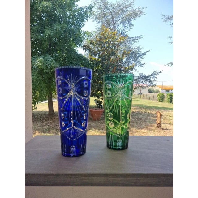 Hand-Engraved Murano Crystal Vases, 1960s, Set of 2 For Sale - Image 3 of 12