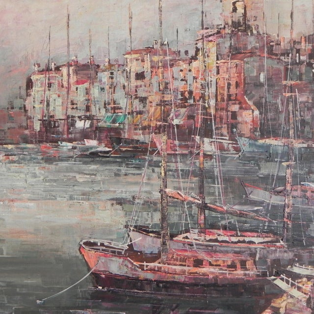 1960s Harry Dedic, Cityscape with a Harbour, 1960s, Oil on Canvas For Sale - Image 5 of 11