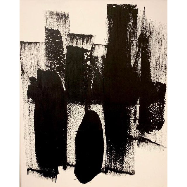 Original abstract black and white acrylic painting on canvas. Framed professionally in a vintage gold frame.