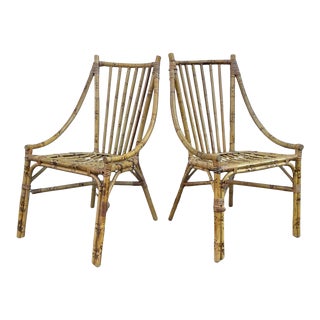 Vintage Sculptural Rattan Bamboo Side Chair-A Pair For Sale