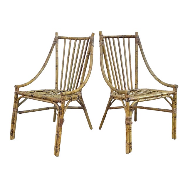 Vintage Sculptural Rattan Bamboo Side Chair-A Pair For Sale