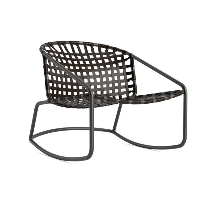 Brown Jordan Kantan Aluminum Vinyl Motion Lounge Chair, Textured Pewter frame with Coffee fabric For Sale - Image 12 of 12