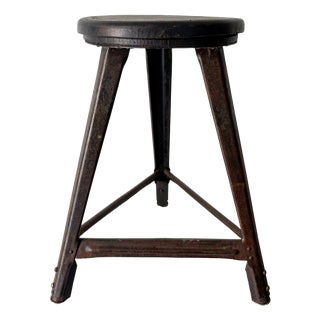 Industrial Stool in Iron and Wood, 1920s For Sale