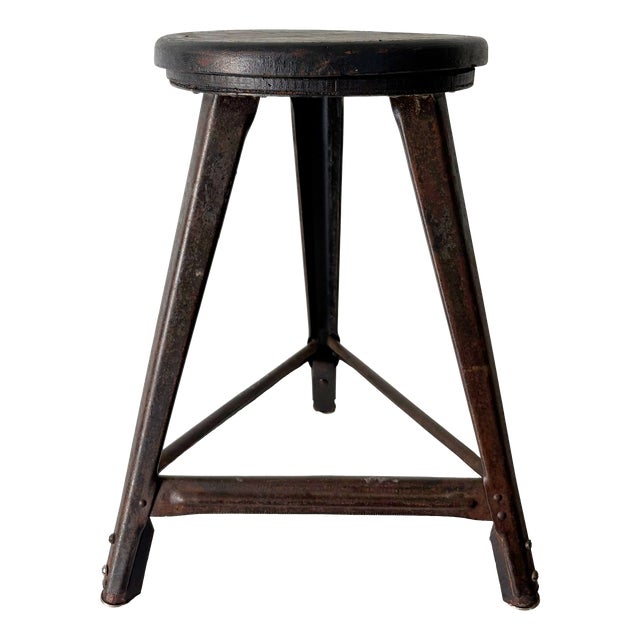 Industrial Stool in Iron and Wood, 1920s For Sale