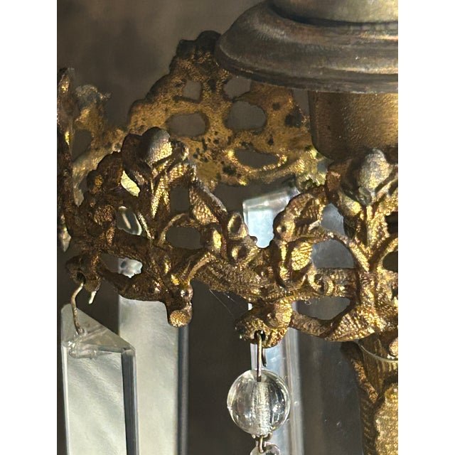 Glass 1850s Cornelius Style Brass Floral Basket Girandole Mantel Lamps - Pair For Sale - Image 7 of 11