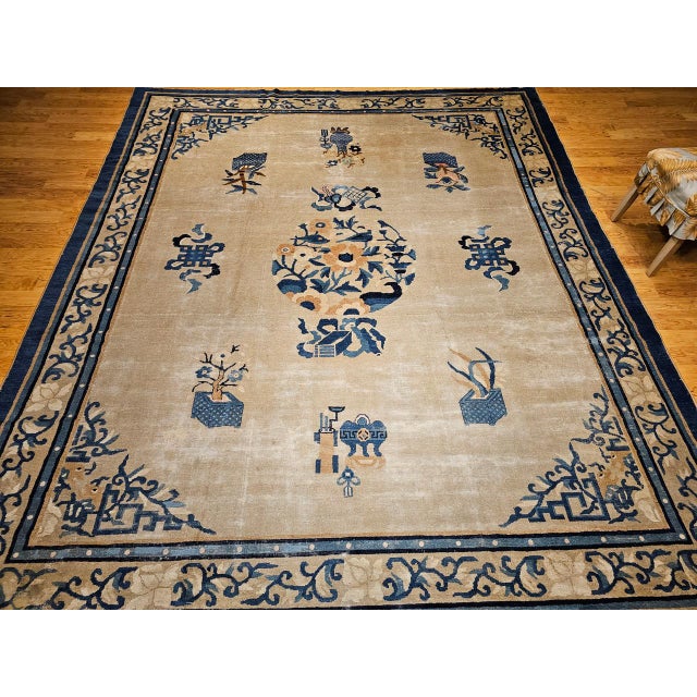 Antique Chinese Peking Rug, Hand-Knotted Wool, Fortune Symbols, 1800s, 10' x 12' For Sale - Image 4 of 18