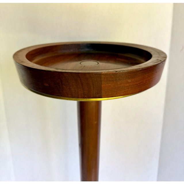 Mid-Century Modern Walnut, Brushed Gold & Cast Iron Smoking Stand Pedestal Table For Sale - Image 4 of 13