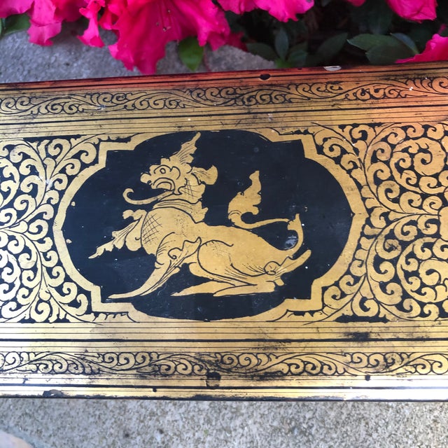 Chinoiserie Burmese Vintage Black Lacquer and Gold Long Box For Sale - Image 3 of 9