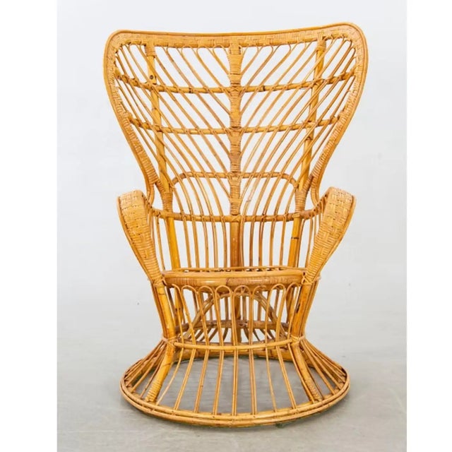 Mid-Century Modern Rattan and Bamboo Wingback Armchair Attributed to Gio Ponti, 1970s to 1980s For Sale - Image 3 of 3