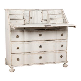 19th Century Swedish White Rococo Secretary Bureau For Sale