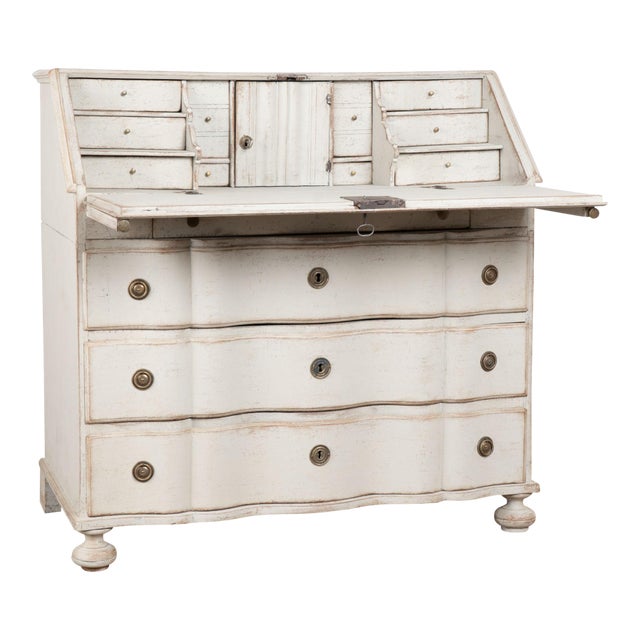 19th Century Swedish White Rococo Secretary Bureau For Sale