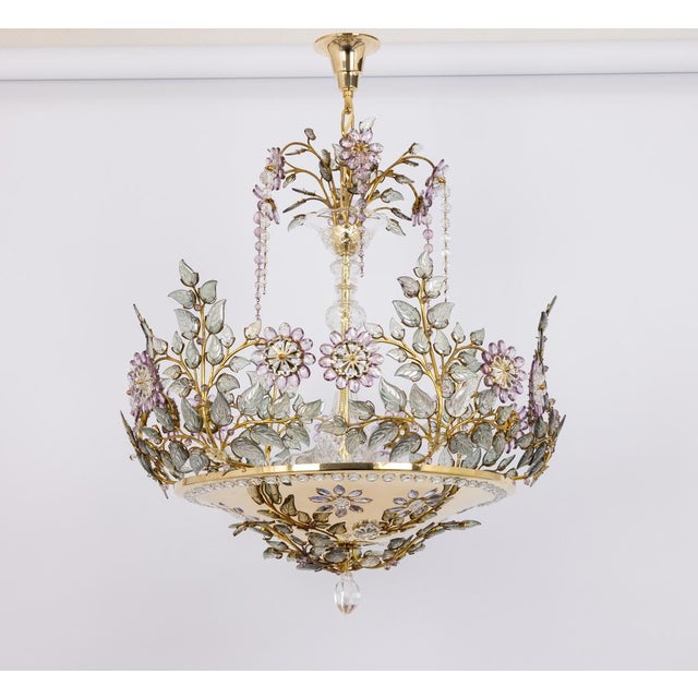 1970s Large Gilt and Faceted Crystal Glass Chandelier from Palwa, 1970s For Sale - Image 5 of 15