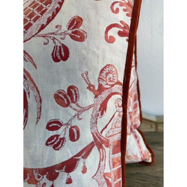 Orange Pair of Authentic Fortuny Pillows in the Mezzano Pattern With Velvet Backs For Sale - Image 8 of 10