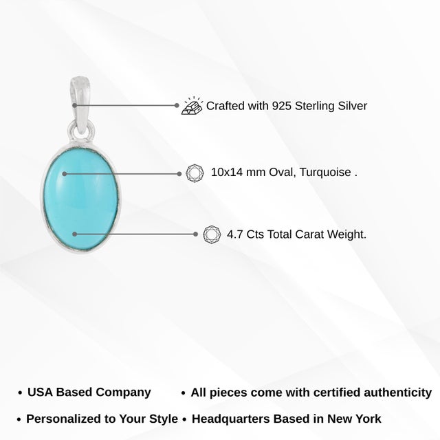Vibrant Oval 4.7 Ct Natural Turquoise Bezel Set 925 Silver Pendant for Her For Sale - Image 10 of 13