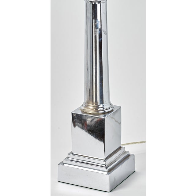 Chrome 1960s Pair of Chrome Column Table Lamps With Black Linen Shades For Sale - Image 8 of 8