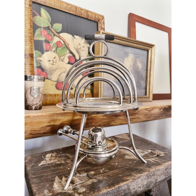 1920s Antique Asprey & Co Silver Toast Rack With Oil Burner For Sale - Image 5 of 5