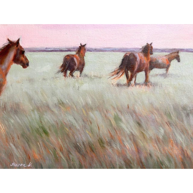 Realism Iceland Horses Landscape Original Painting on Canvas by Valeriya Serova For Sale - Image 3 of 9