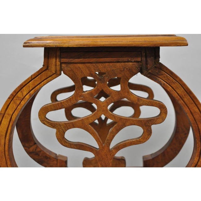 Late 20th Century Vintage French Art Nouveau Style Carved Teak Pedestal Plant Stand Side Table For Sale - Image 5 of 18