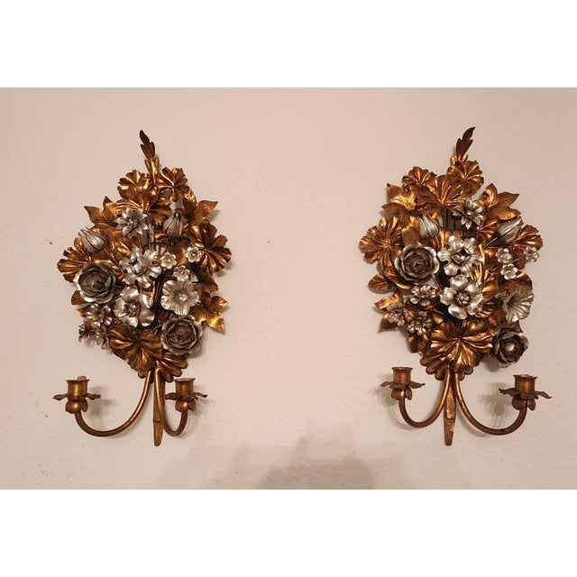 Hand-Forged Gold-Plated and Silver-Plated Candle Wall Lamps by S. Salvadori, Italy, 1950s, Set of 2 For Sale - Image 7 of 18