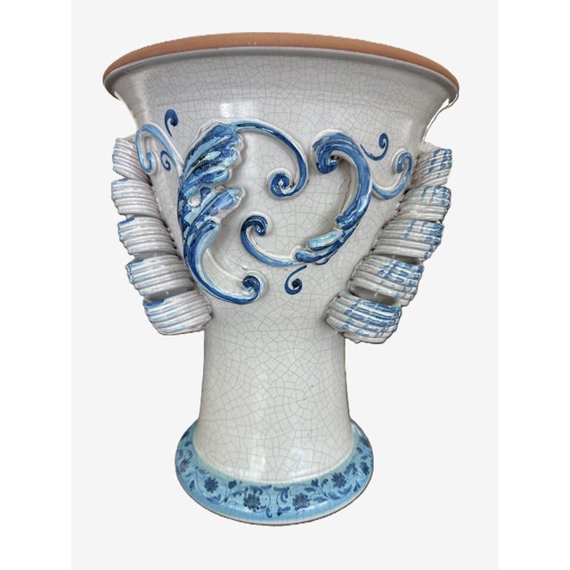 Figurative Large Italian Sicilian Moor's Head Ceramic Planter, Blue & White Majolica Style For Sale - Image 3 of 6