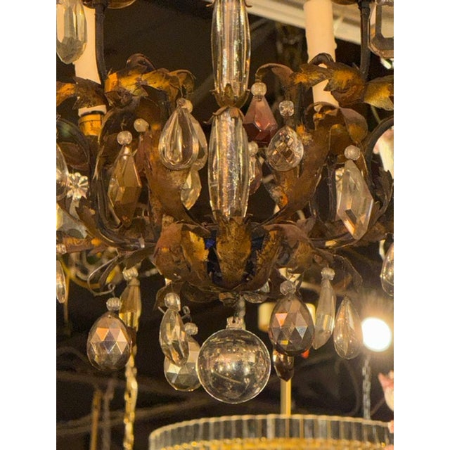 Early 20th Century Early 20th C. Italian Gilt Tole and Crystal Chandelier For Sale - Image 5 of 6