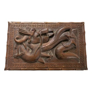 Vintage Mid Century Chinese Hand Carved Wood Dragon Keepsake Lidded Box For Sale