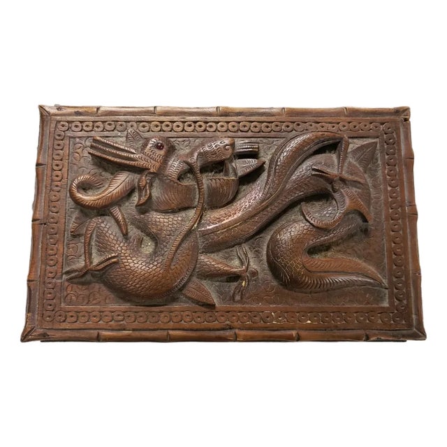 Vintage Mid Century Chinese Hand Carved Wood Dragon Keepsake Lidded Box For Sale