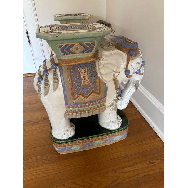 Shabby Chic Mid 20th Century Ceramic Elephant Garden Seats - Set of 2 For Sale - Image 3 of 12