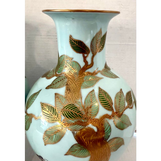 Baby Blue Pair of Hand-Painted Chinese Porcelain Meiping Vases With Gilt Tiger Motif For Sale - Image 8 of 8