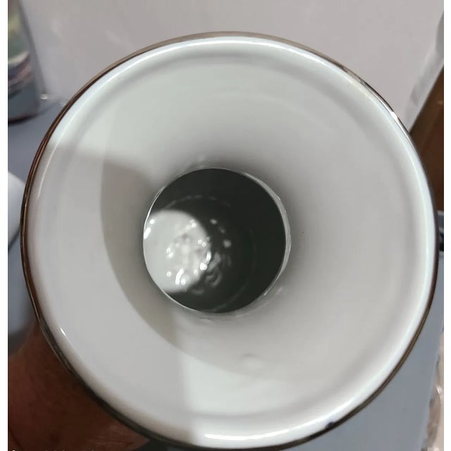 Vintage MCM 1990s Floral Design Blue and White Vase, Handmade Chinese Porcelain Flower Vase For Sale In Dallas - Image 6 of 6