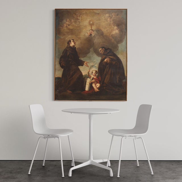 Italian Artist, Adoration of Friars with Cherubs, 1670, Oil on Canvas For Sale - Image 14 of 16