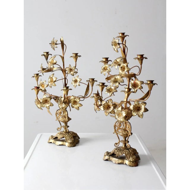 Antique Brass Candelabras Pair For Sale - Image 12 of 13