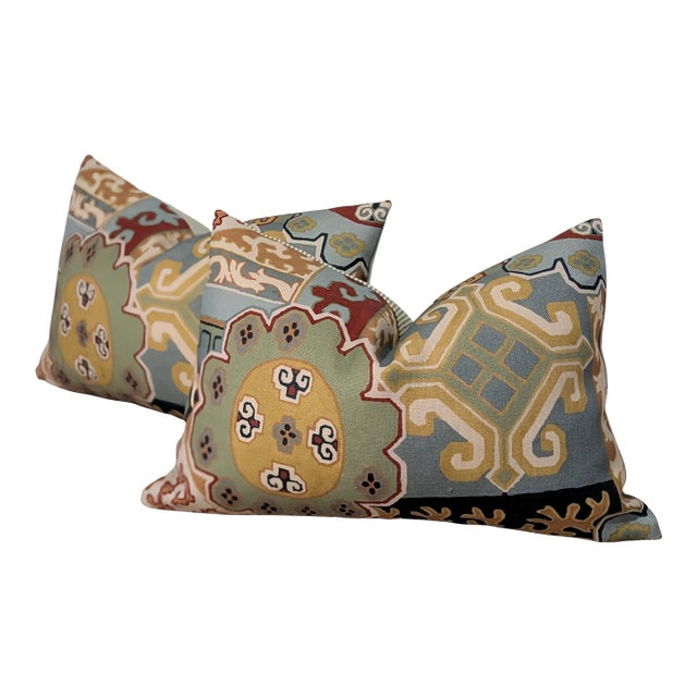 Lee Jofa Batangas Print Lumbar Pillows in Red/Multi For Sale