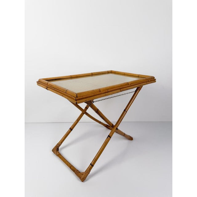 Italian Mid-Century Cane, Bamboo and Woven Rattan Tray Table with Glass Top, 1970s For Sale - Image 14 of 18