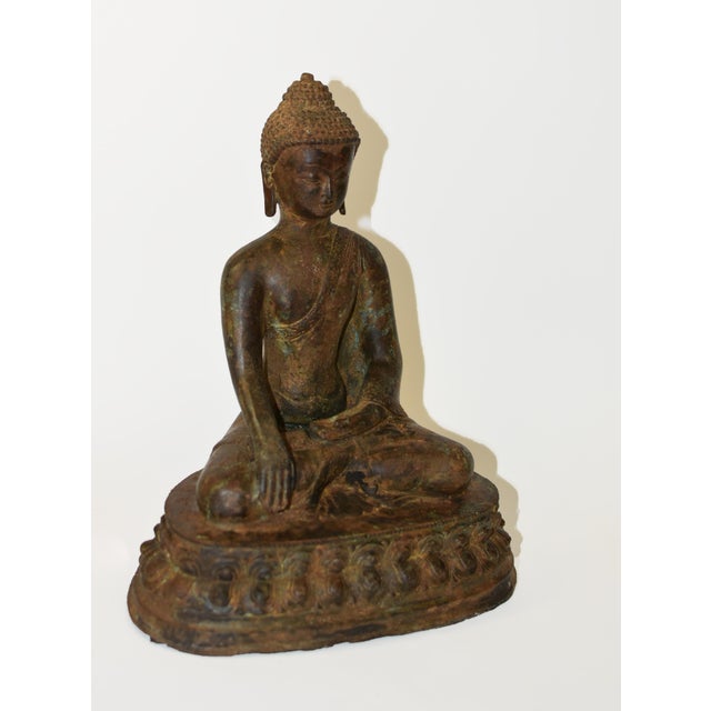 Large Antique Bronze Buddha Shakyamuni on Double Lotus For Sale - Image 4 of 18