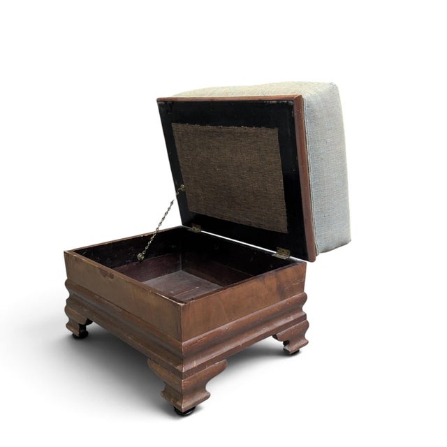 Early-to-Mid 20th Century Upholstered Wood Storage Ottoman With Hinged Lid For Sale - Image 13 of 17
